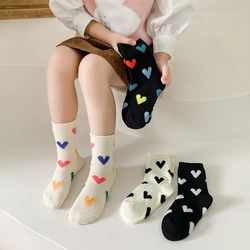 4 Pairs Children's Socks Autumn Winter Kawaii Cute Loving Boys Girls Tube Socks Warm Cotton Student Sports Socks For 3-12 Years