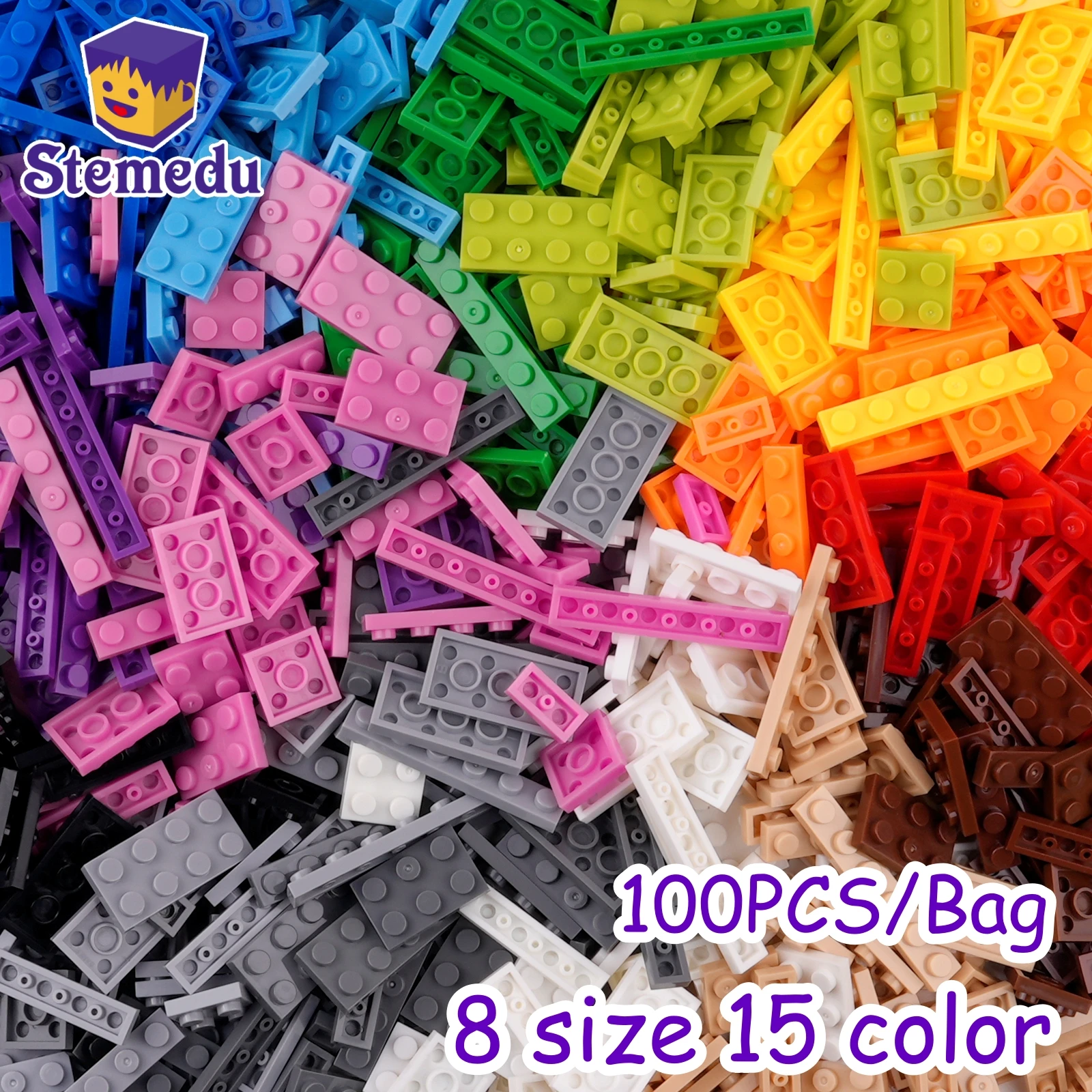 100pcs Building Block อิฐบาง 8 ขนาดอนุภาคขนาดเล็กใช้งานร่วมกับ Leduo หลายสีของเล่นเด็ก 3024 3023 3022 3020