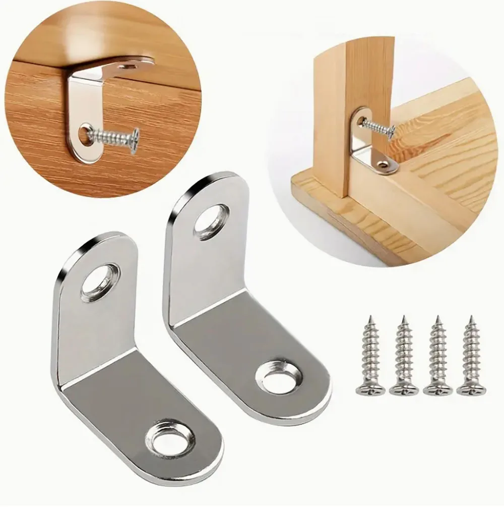 

40pcs Detachable Stainless Steel L Corner Brackets Small Right Angle Corner Brace For Wood Furniture Chair Drawer With Screw