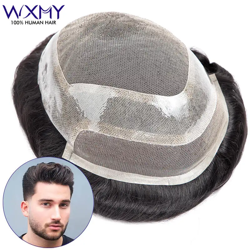 Hollywood French Lace & Silicone Microskin Men's Wig Male Hair Prosthesis Toupee Men 100% Natural Human Hair Wig Exhuast Systems