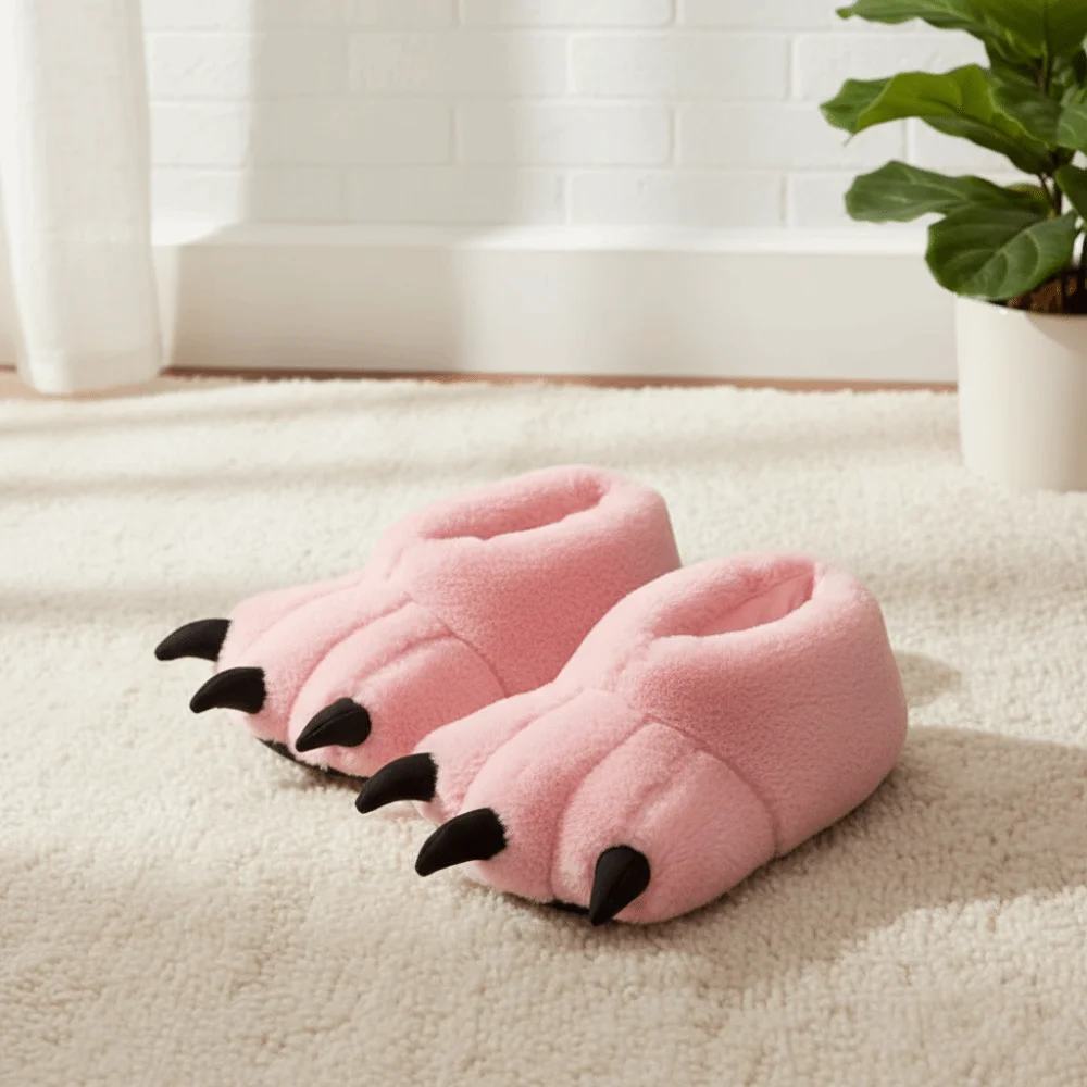 Kawaii Cartoon Winter Tiger Claw Slippers Furry Exaggerate Cosplay Props Shoes Warm Large Plush Cat Paw Boots Gifts view 2