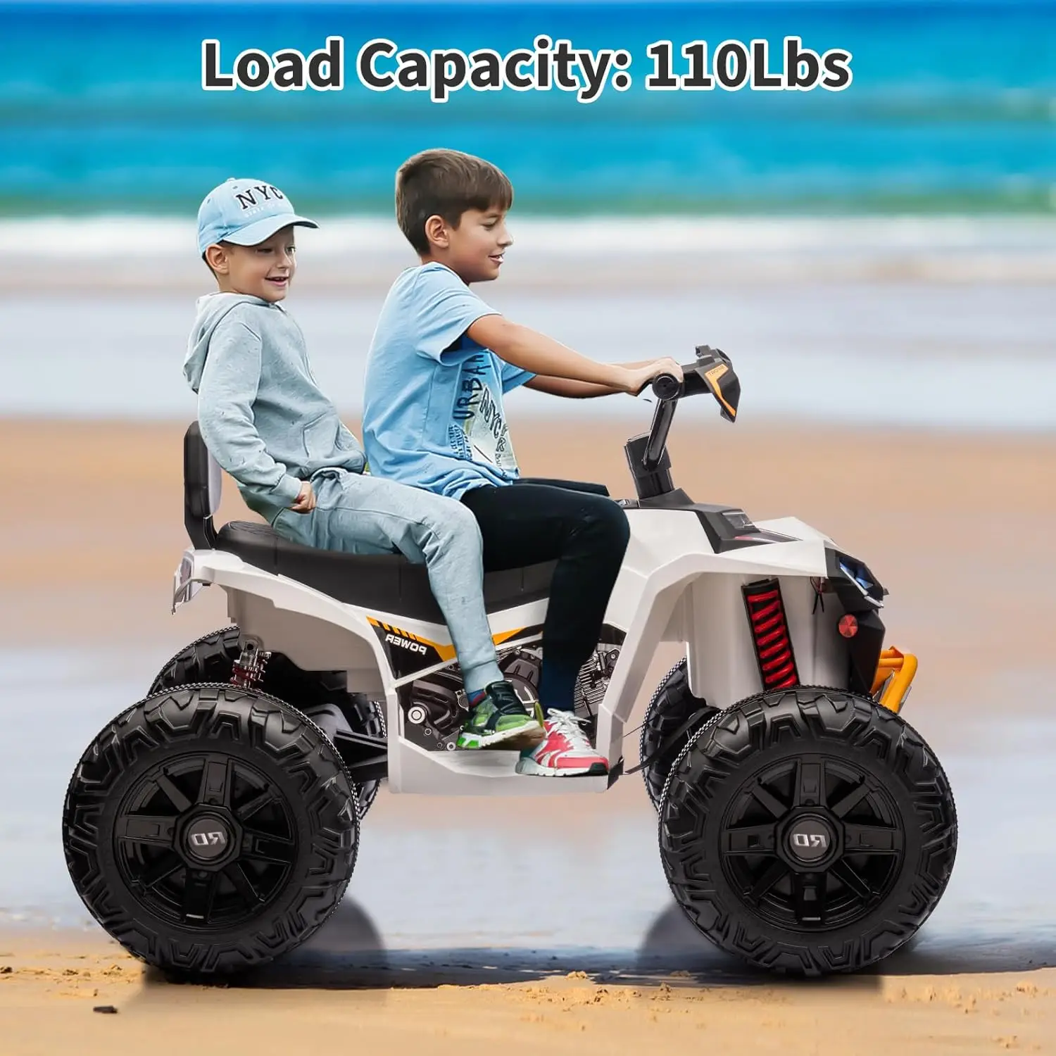 24V Kids Electric ATV Car 2 Seater Ride on Car with Dual 550w Motor Off-Road 4 Wheeler LED Lights Music Player 110 Lb Capacity