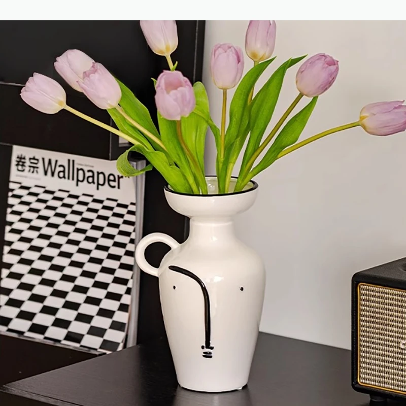 Modern Minimalist Abstract Art Vase Ceramic Flower Ware Dried Flower Flower Arrangement Vase Living Room Aesthetic Decoration
