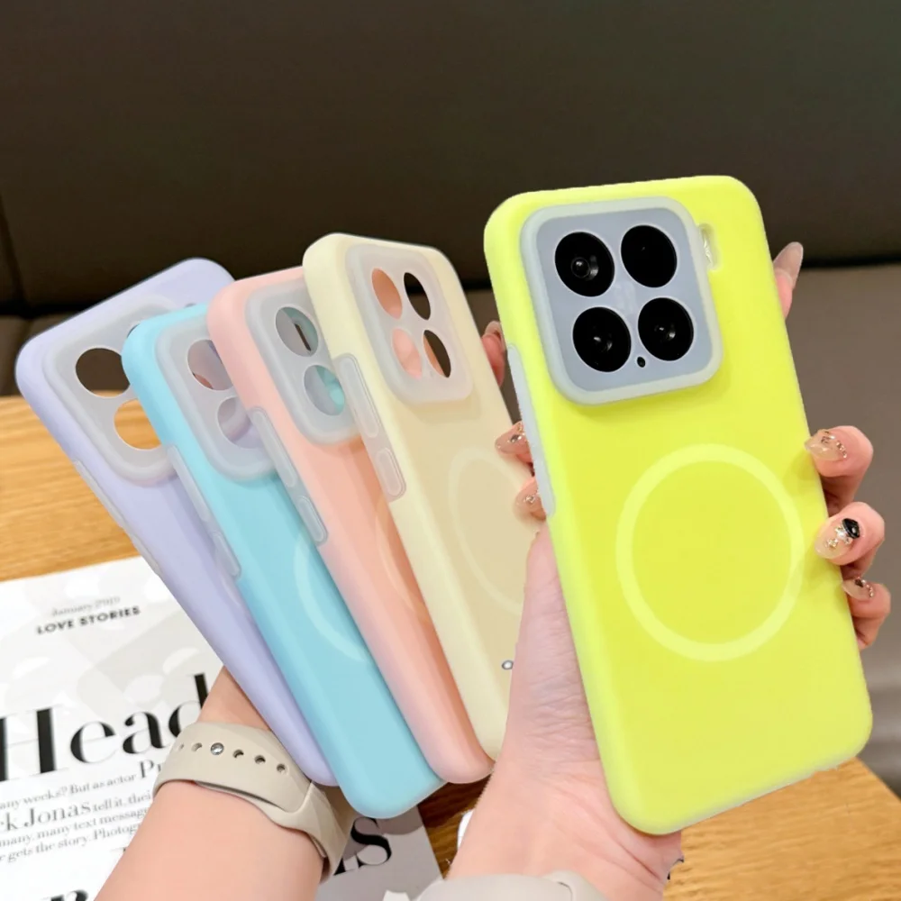Jelly Matte para fundas Magsafe para Xiaomi 15 14 Pro 14Pro 15Pro protección de cámara carga inalámbrica magnética cubierta de parachoques caramelo