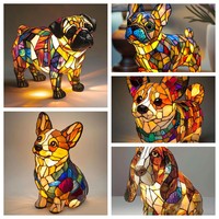 LED Corgi Lamp And Pug Lamp Dog Series Art Night Light Stained Resin French Tabletop Night Light Cute Pet Dogs Desktop Decor