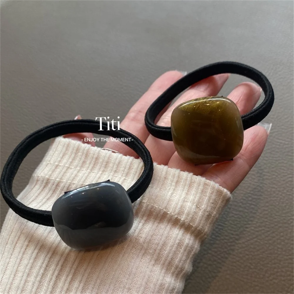 

Korean Style Big Stone Hair Ties Elegant Acetic Acid Geometry Woman Hairband Solid Color Hair Rubber Rope Elastic Hair Ring