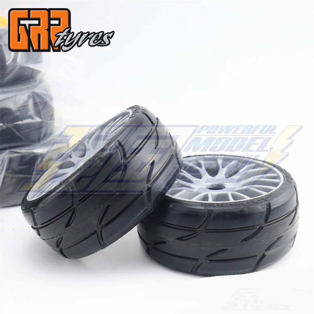 2pcs 1/8 GRP X-tech GT Road Tires Rubber Tyres with Wheel Hubs Hot-melt Tire Silver Grey Wheels for 1:8 RC Flat Road Vehicle