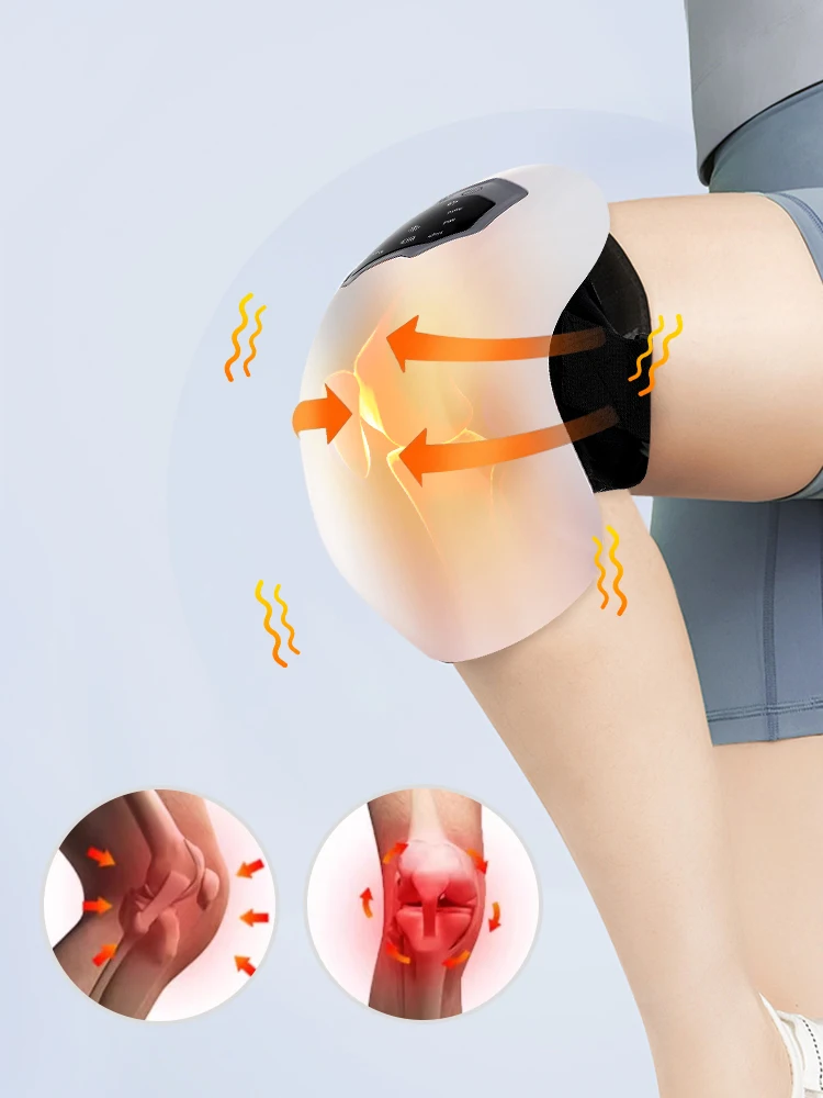 Elektrisches Beheiztes Knie-Massagegerät mit Luftkissen, 3 Wärmestufen 3 Vibrationsmodi, Wiederaufladbarer Knie-Stützgürtel mit Rotlicht