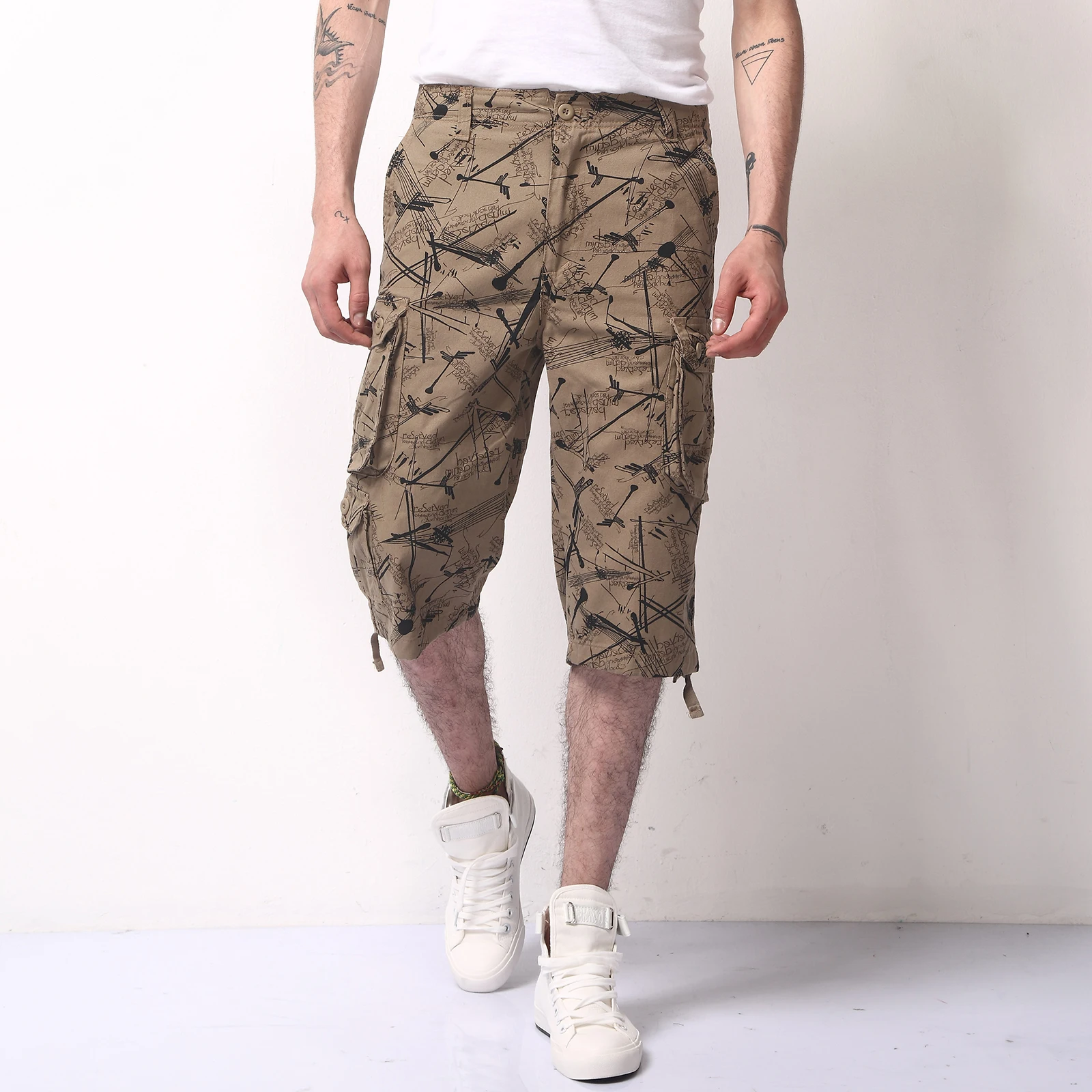 Men's Capri Shorts Cargo Shorts Below Knee Cotton Sport Tactical Running Utility 7 Pockets Dungaree Male Summer Shorts Amazon