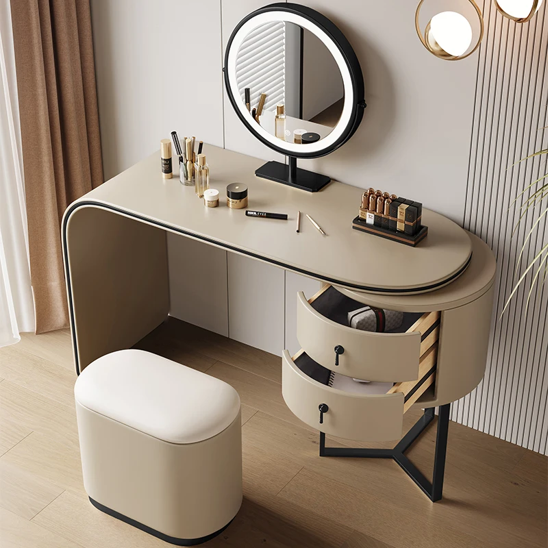 

French Decoration Vanity Table Aesthetic Beauty Beige Bedroom Makeup Vanity Luxury Full Set Coiffeuse Chambre Home Furniture