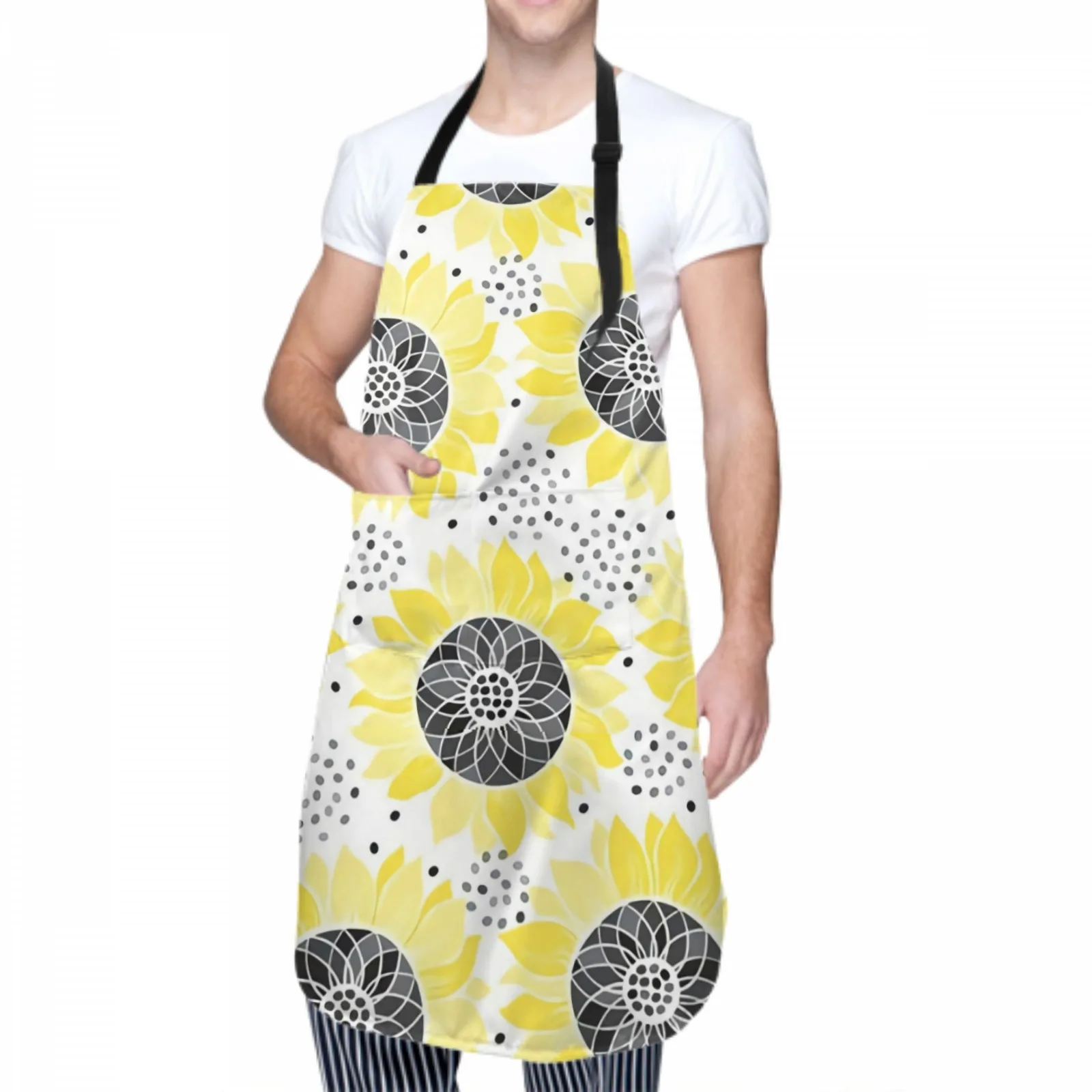 Sunflowers Waterproof Apron with 2 Pockets Kitchen Chef Aprons Bibs for Grooming Cooking Baking Painting Gardening