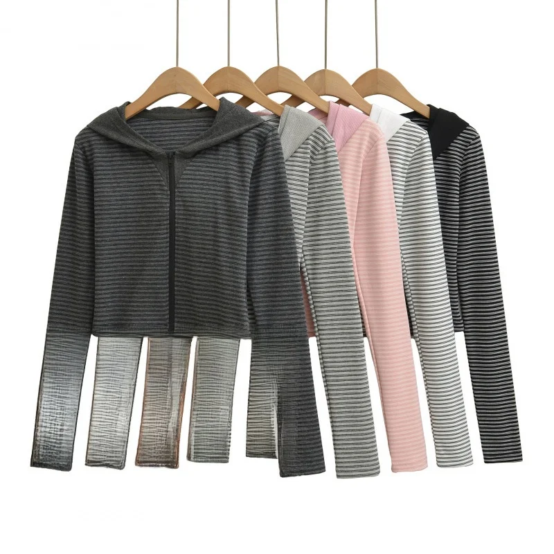 خريف نمط جديد مثير شريط هوديي المرأة قصيرة تناسب سستة مفتوحة سترة عارضة أعلى التخسيس مريحة تنفس الشارع الشهير #2