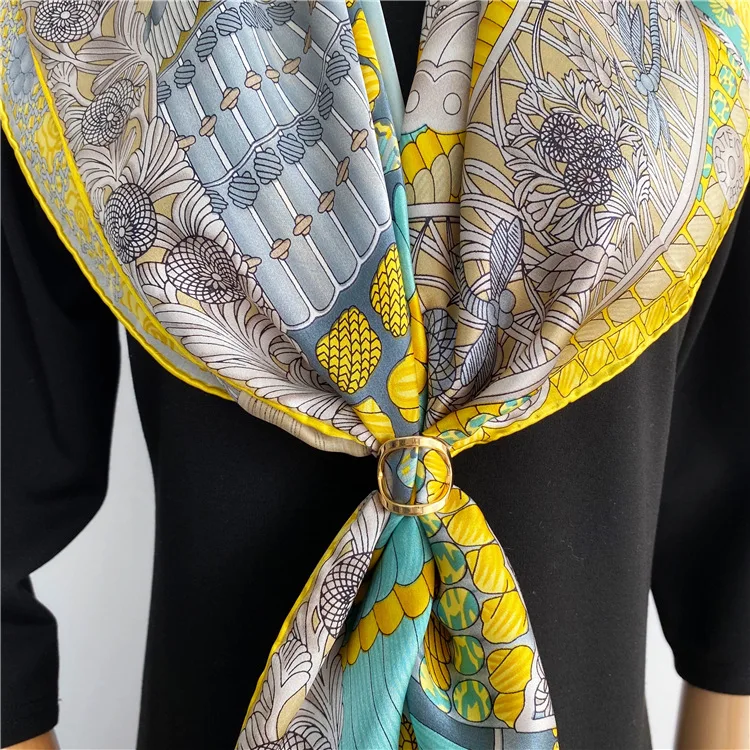 Samurai Silk Mulberry Scarf 110cm Big Hand Rolled Bandanas Designer Luxury Brand Shawls Women Accessories Decoration Gift