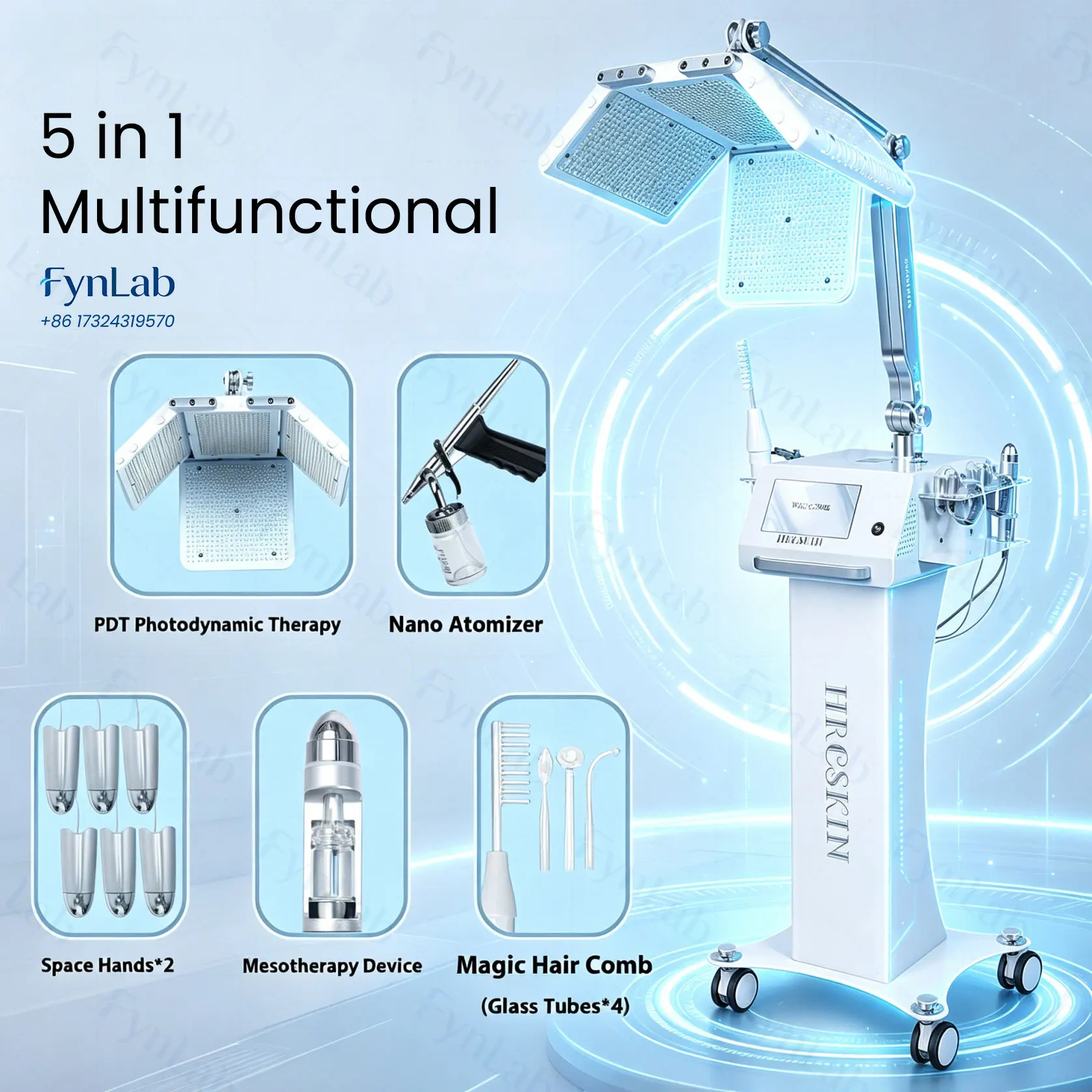 5-in-1 Facial Beauty Machine Nano Mist PDT LED Photon Therapy Mesogun RF Beauty Device Skin Rejuvenation Hair & Face Care