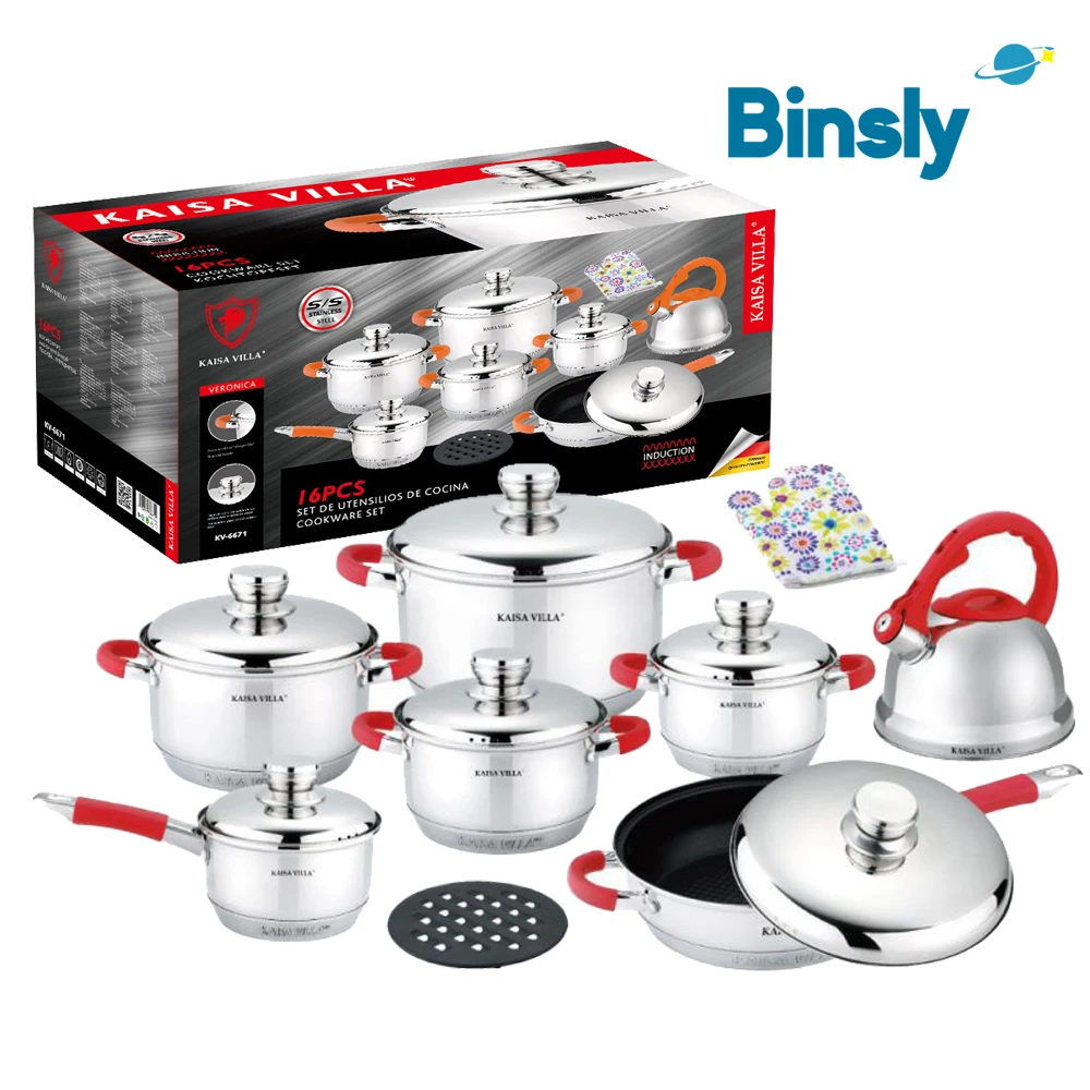 16PCS Stainless Steel Cookware Set Induction Compatible Non Stick Frying Pan Soup Milk Pot Kettle Kitchen Cooking Pots Pans Set