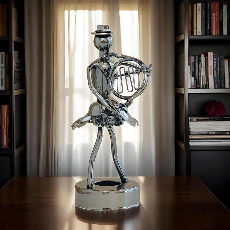 Metal Musician Guitar Player Statue Musical Instrument Little Iron Art Collectible Figurine Cafe Home Office Book Shelf Decor