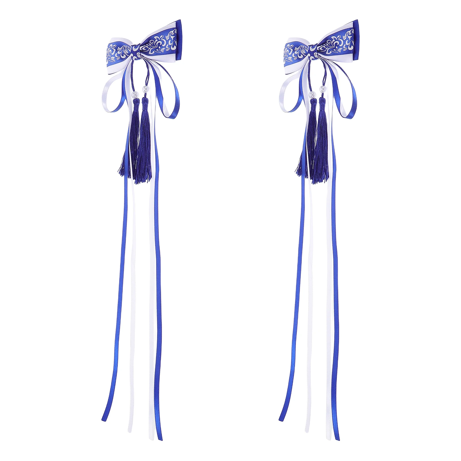 

2pcs Big Bow Headdress Red Clip Tassel Chinese New Year Silk Hair Accessories Barrette Woman Girl Hanfu