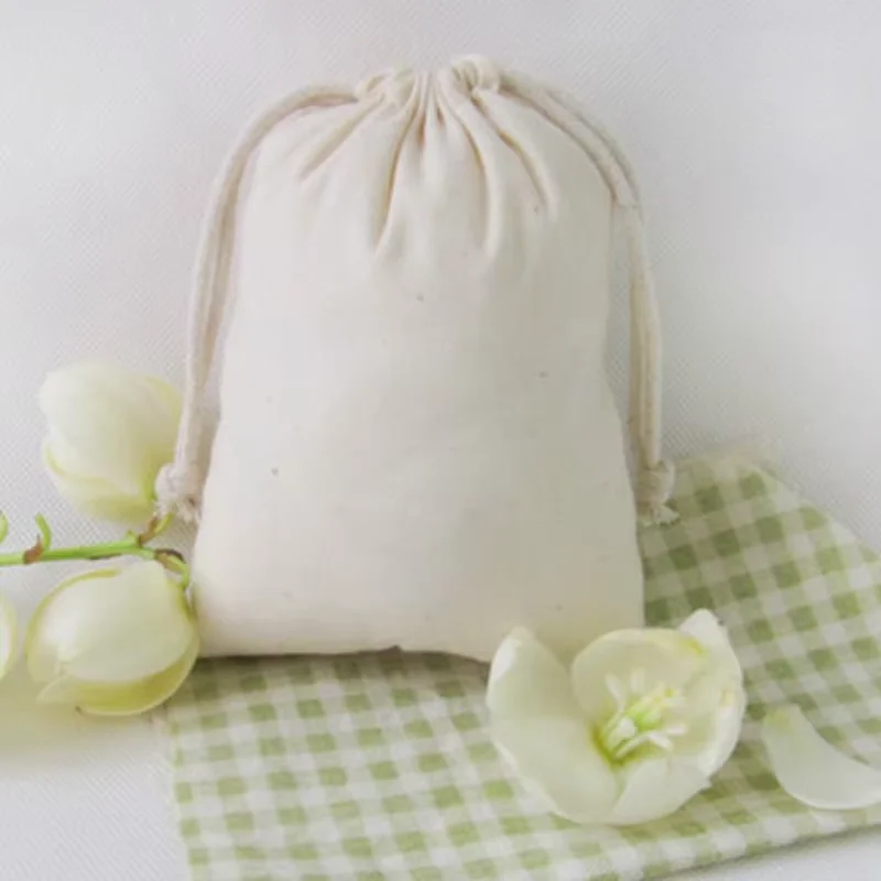 Baumwollbeutel mit Kordelzug, Schmuck/Paket/Kosmetik/Geschenk/Hochzeit/Party/Perücke/Schuh/Make-up-Beutel, Beutel mit individuellem Logo-Druck, 100 Stück – Detail 5