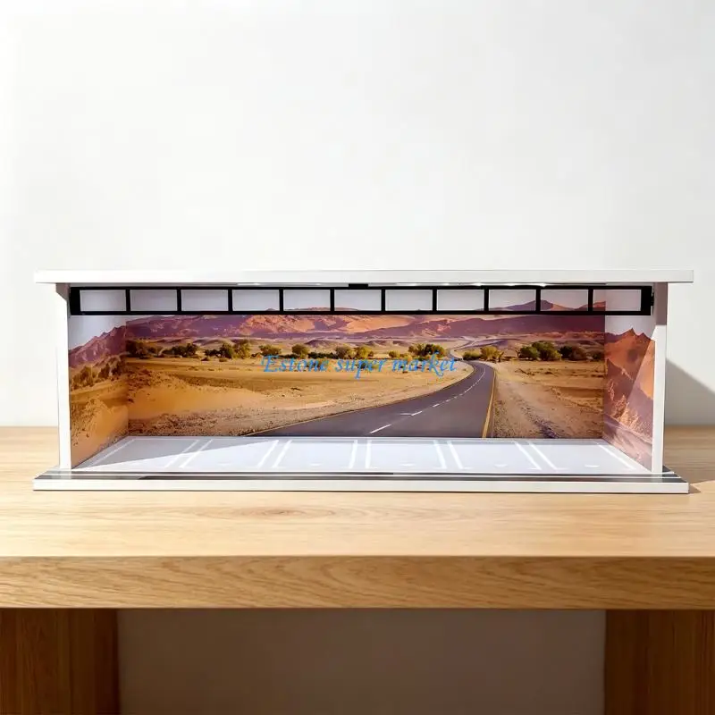 090B 1:64 Model Car Display Garage Parking Lot with Interior Lighting Dustproof Acrylic Storage Case for Diecast Car Collectors
