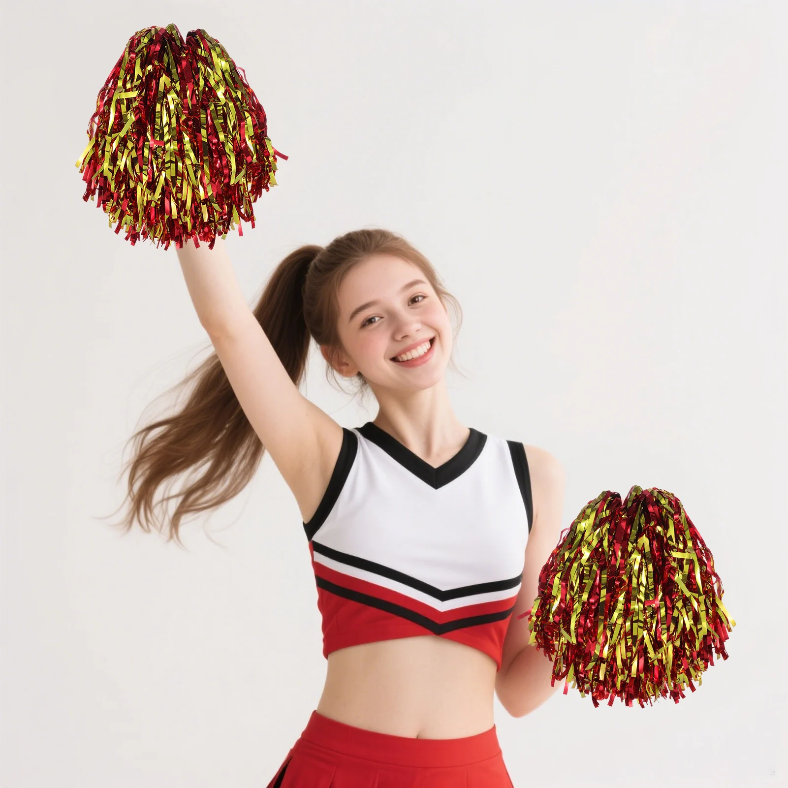 Cheerleading Pom Poms 2pcs Dual Color Dance Performance Props Lightweight Reusable for Sports Dance Party Team Celebration