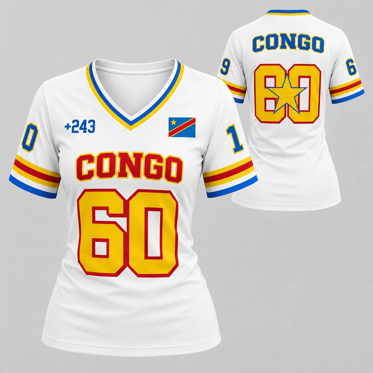 Democratic Republic of Congo Personalized Casual Slim Fit T-Shirt Printed V-Neck Short Sleeve Sexy Women's T-Shirt