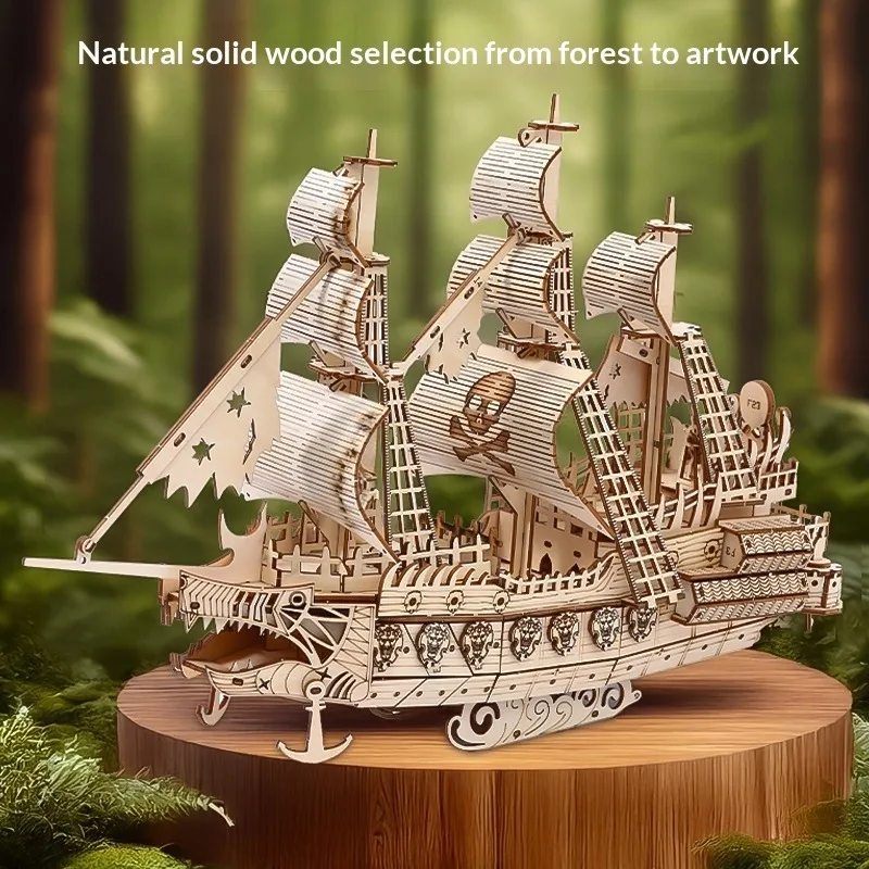 Holland Pirate Ship 3D Wooden Puzzle – Premium Realistic Model Building Kit, Educational Brain Teaser Toy for Kids and Adults