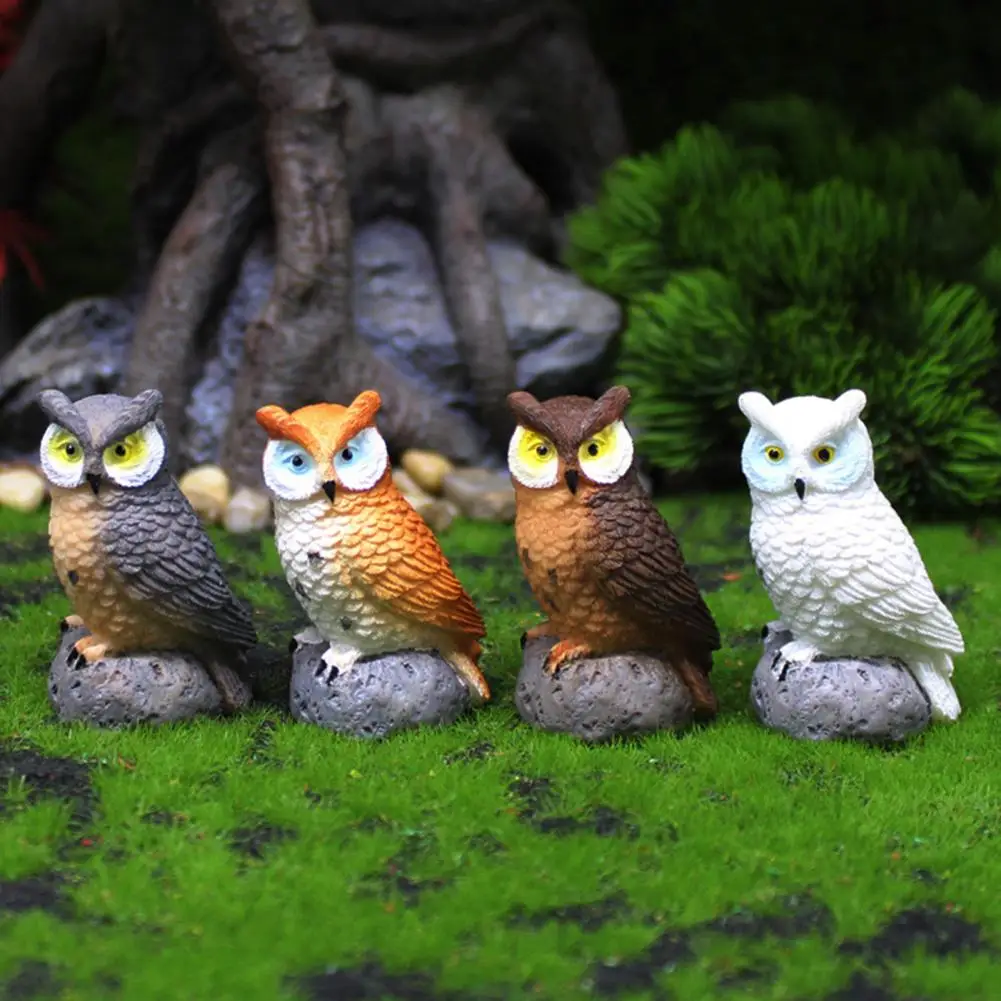 Outdoor Owl Figurine Owl Statue Garden Decor Set of 4 Owl Statues Resin Garden Ornaments Indoor Outdoor Art Craft for Courtyard