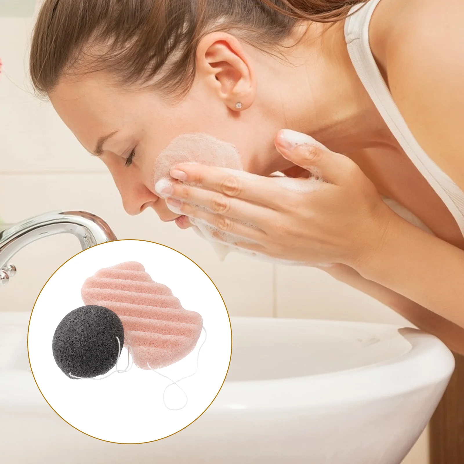 

2Pcs Konjac Sponge with Bamboo Charcoal Deep Cleansing Exfoliating Body Facial Sponge for All Skin Types Gentle Care
