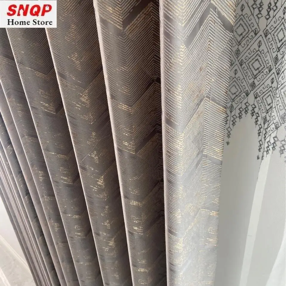 

Custom Size Light Luxury Fashion High-end Atmosphere Curtains for Living Room Bedroom Gold Silk Jacquard Minimalist StyleWindow