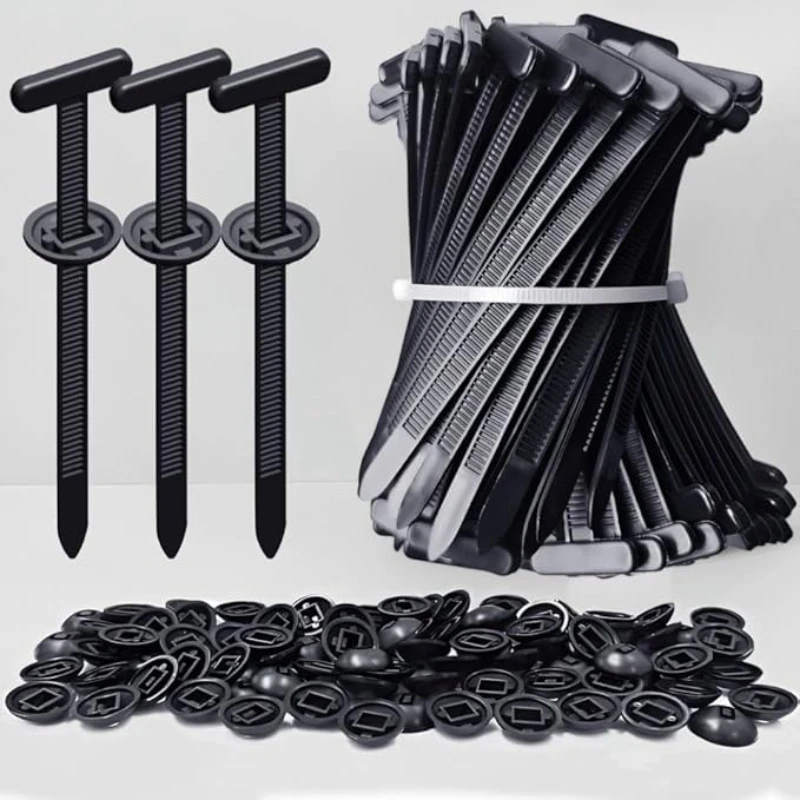 100/200pcs T Shape Cable Zip Ties With Fixed Base Mounting Self Locking Plastic Wire Clips For Car Wiring Harness Organizer