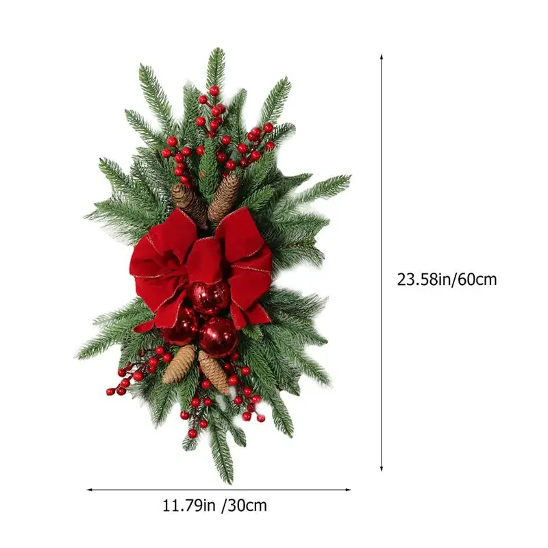 Christmas Wreath With Bow Xmas Tree Wall Decoration Pendant Staircase Door Garland Hanging Ornament For ChristmasParty Adornment