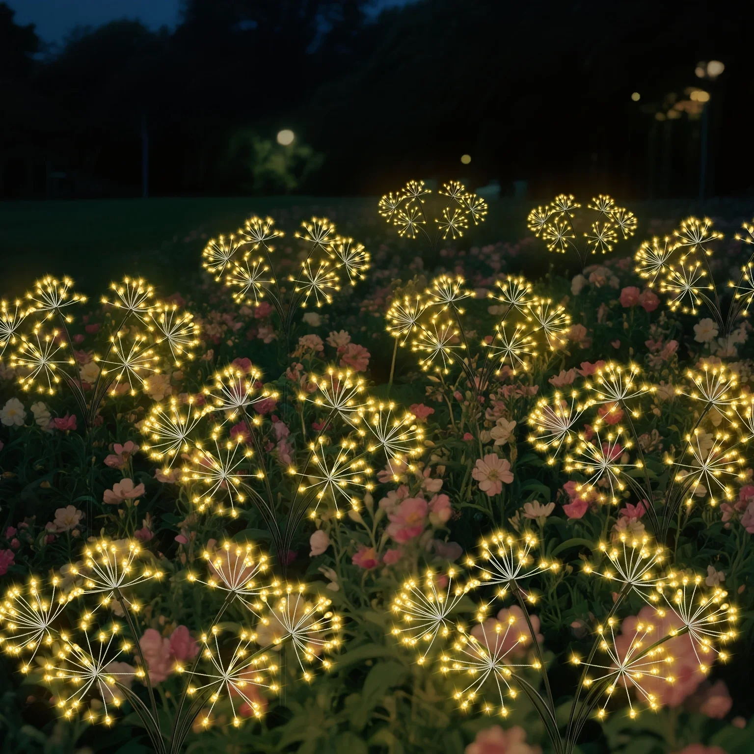 

Solar-Powered Dandelion Fairy Firework String Lights - 8 Lighting Modes for Garden, Lawn, Camping, Party & Christmas Decoration