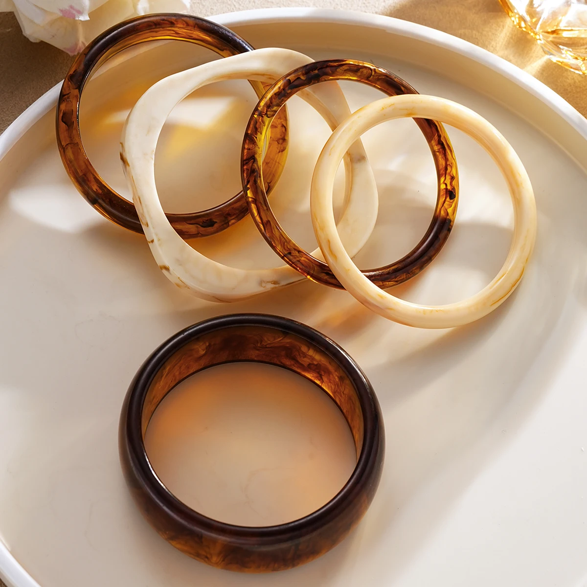 5Pcs Irregular Acrylic Bangle Set for Women Boho Vintage Brown Ivory Chunky Resin Bracelets Vintage Stackable Statement Jewelry - view 5