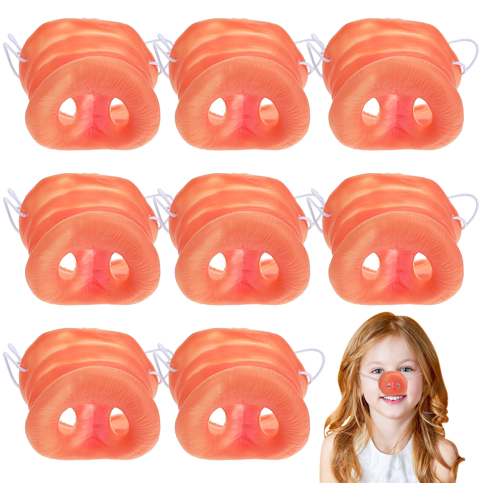 

8pcs Pig Nose Mask Halloween Costume Party Funny Animal Snout Lightweight Elastic Band Cosplay Quirky Events For Long