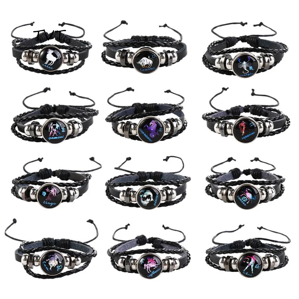 Retro Sign Trendy Multilayer Bead Bangle 12 Zodiac Twelve Constellation Fashion Accessories Couple Bracelet Jewelry Bracelet