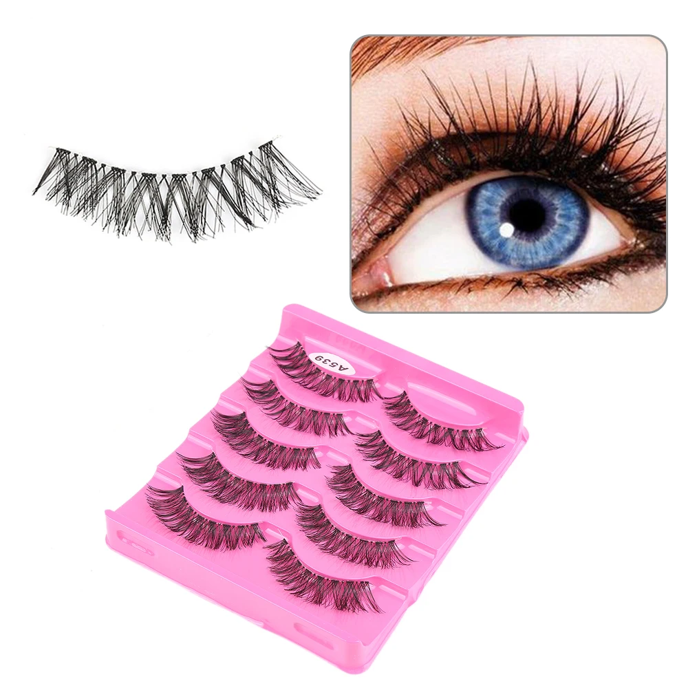 5 Pairs 3D Fake Eyelashes Long Thick Natural False Eye Lashes Set Mink Makeup Cross Fiber Handmade Fiber Extension Silk Eyelash