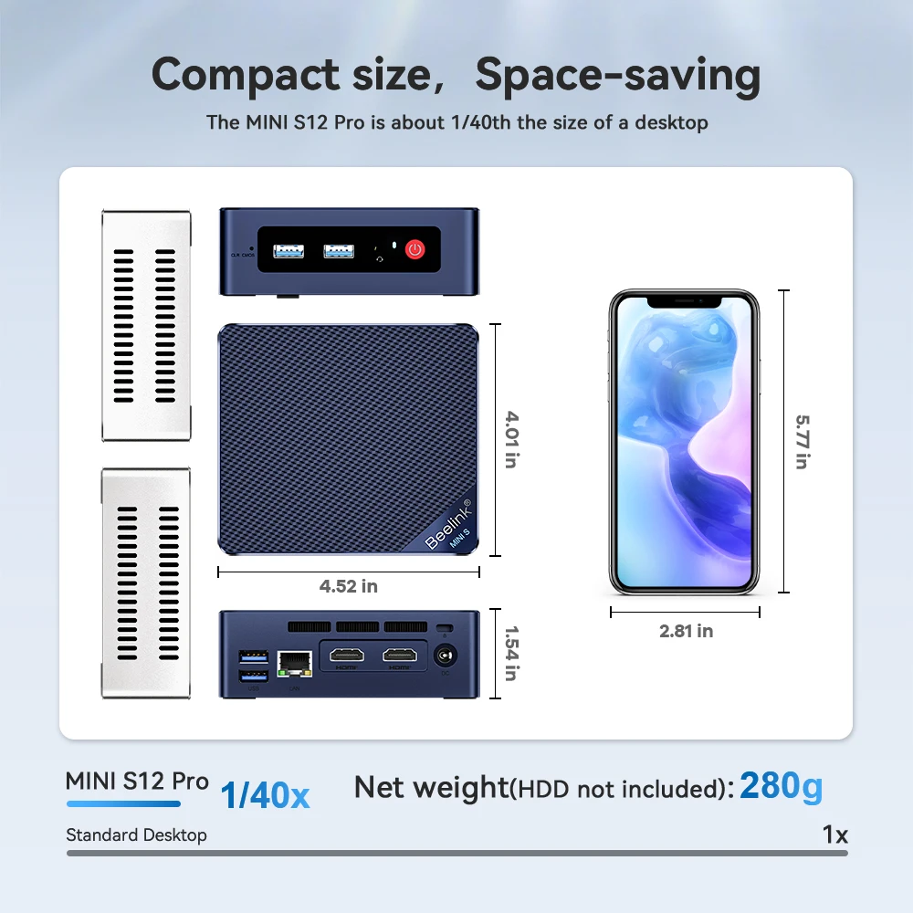Imagem -05 - Beelink Mini S12 Pro Gaming Computer N95 N100 Windows 11 Pro Ddr4 8gb 256gb 16gb 500gb Wifi bt
