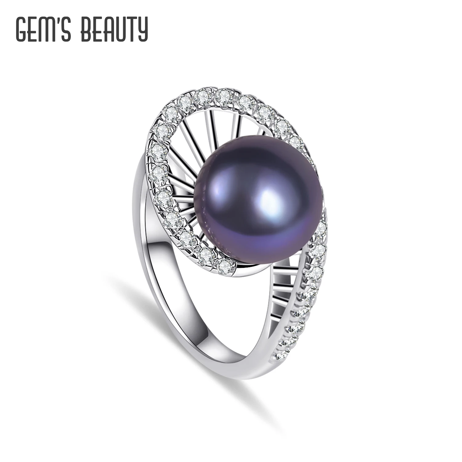 GEM'S BEAUTY 925 Sterling Silver Black Freshwater Pearl Ring With Amazing Design Perfect Jewelry Important Anniversary Occasions