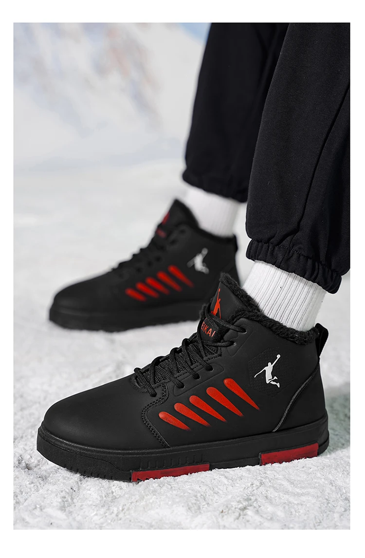 Herren Winter-Sneaker mit Fleecefutter, hohe Schnürschuhe mit Lederobermaterial, rutschfester Sohle, warme Freizeitschuhe für den täglichen Gebrauch. – Detail 10