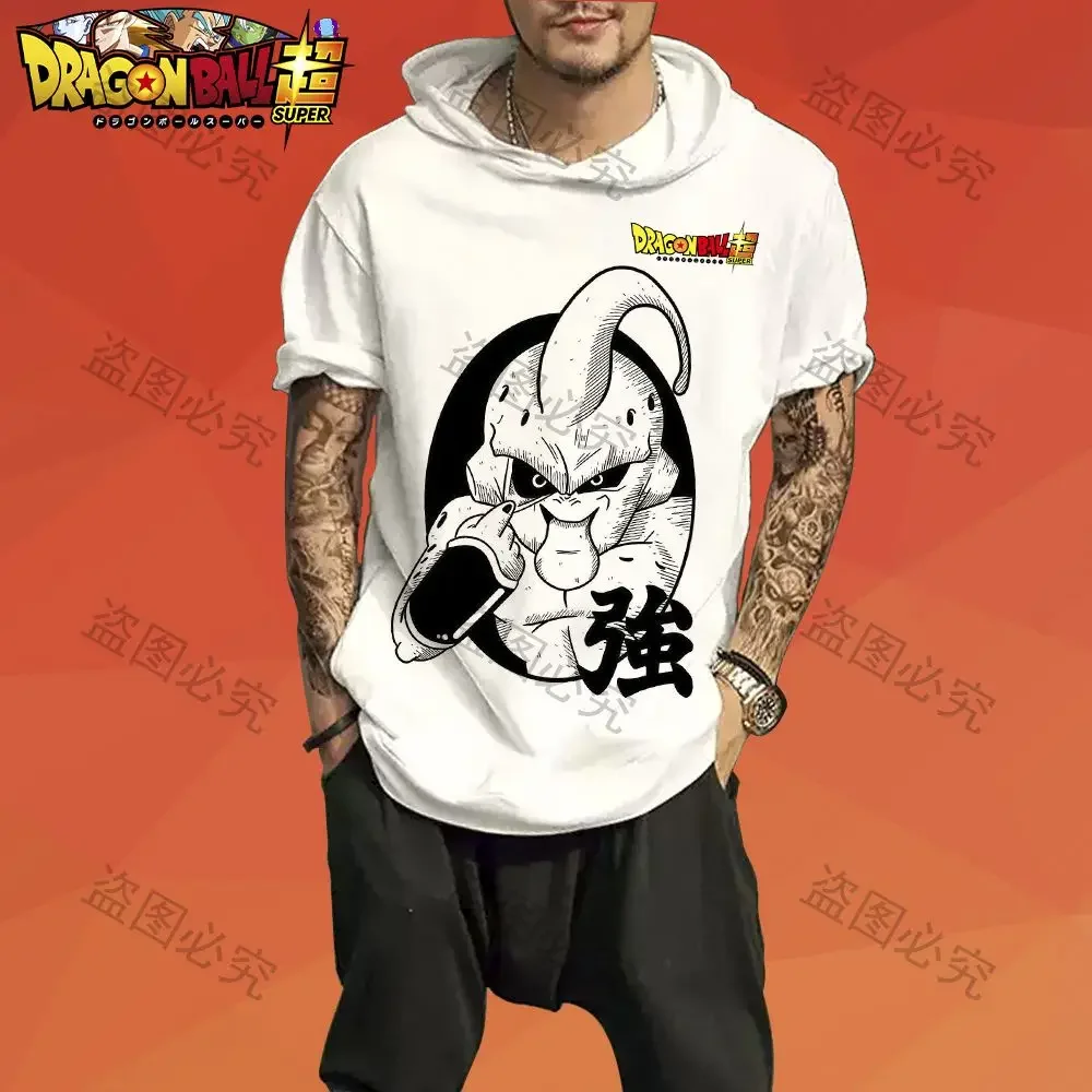 

Men's T Shirt With Hood S-3XL 2024 NEW Dragon Ball Z Goku Vegeta Cool Tops Anime Harajuku Saiyan Short Sleeved GYM Shirts Trend