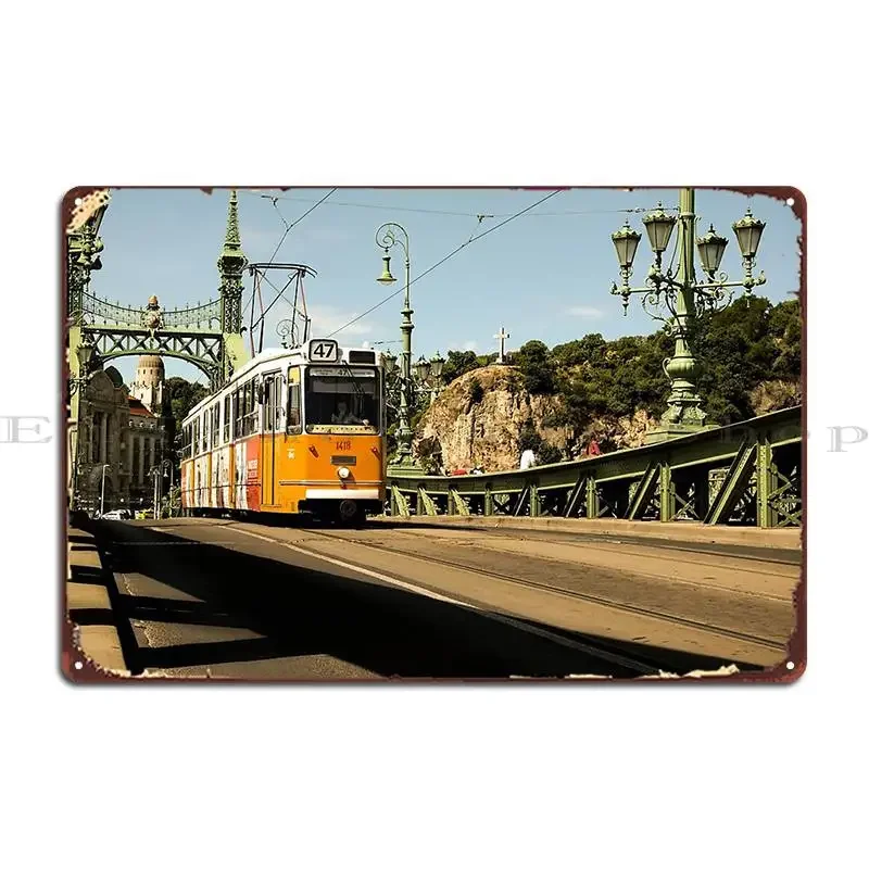 Budapest Tram Metal Sign Vintage Vintage Pub Create Living Room Tin Sign Poster