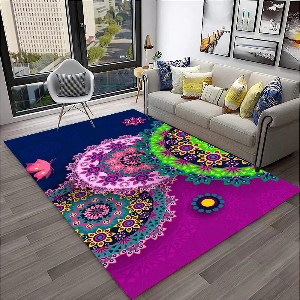 Mandala Bohemia Pattern Carpet, Door Floor Mat Abstract Geometric Optical Doormat, Non-slip Floor Mat Living Room Decor Rug