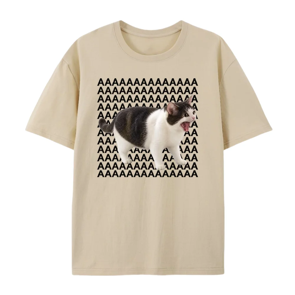 Screaming Cat Meme Graphic T Shirt Unisex Funny A Letter Background Print Short Sleeve Tee Men Women Casual Streetwear Tops