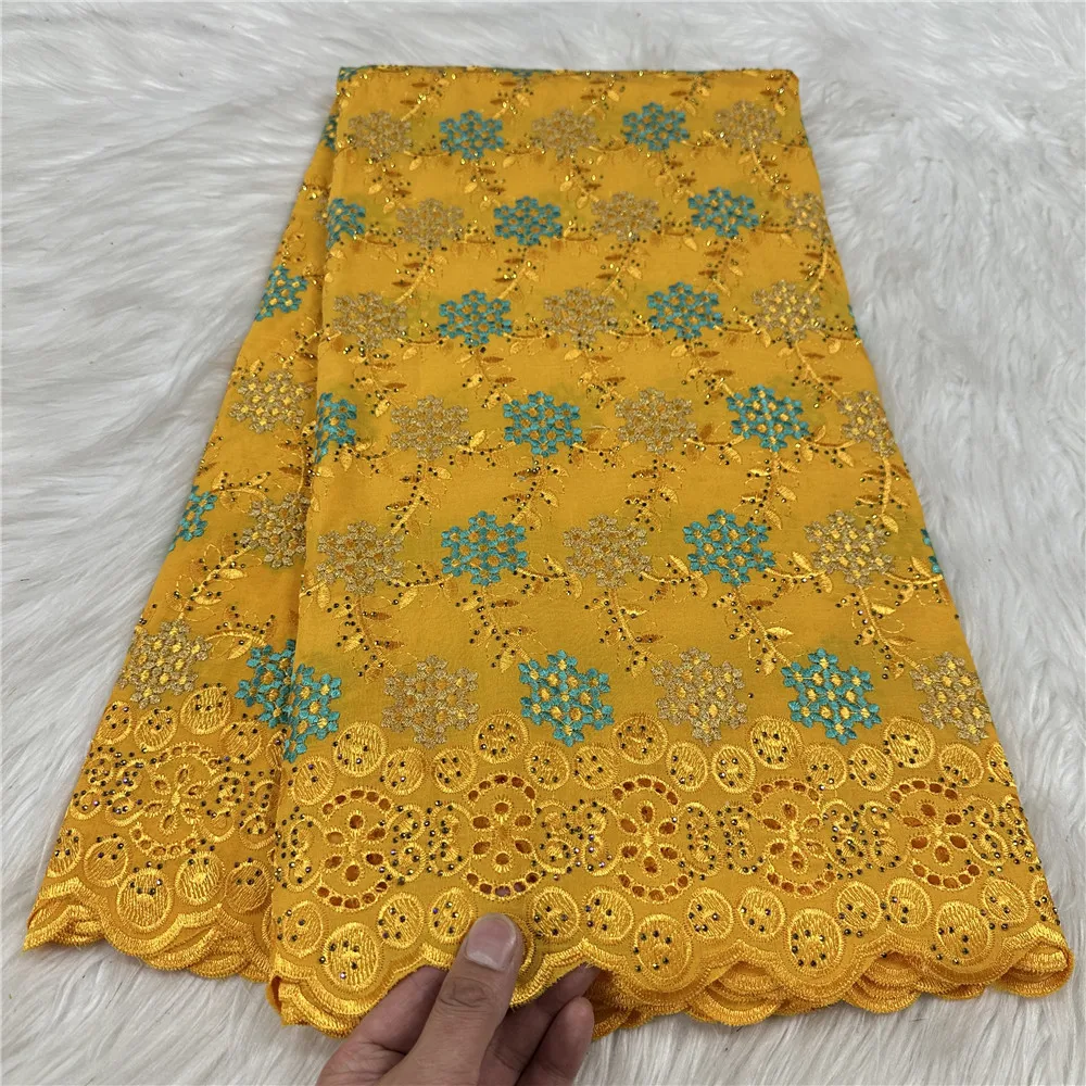 

Новейший дизайн, 5 ярдов, африканская вышивка, хлопковая кружевная ткань со стразами для женщин, вечерние платья 31A16