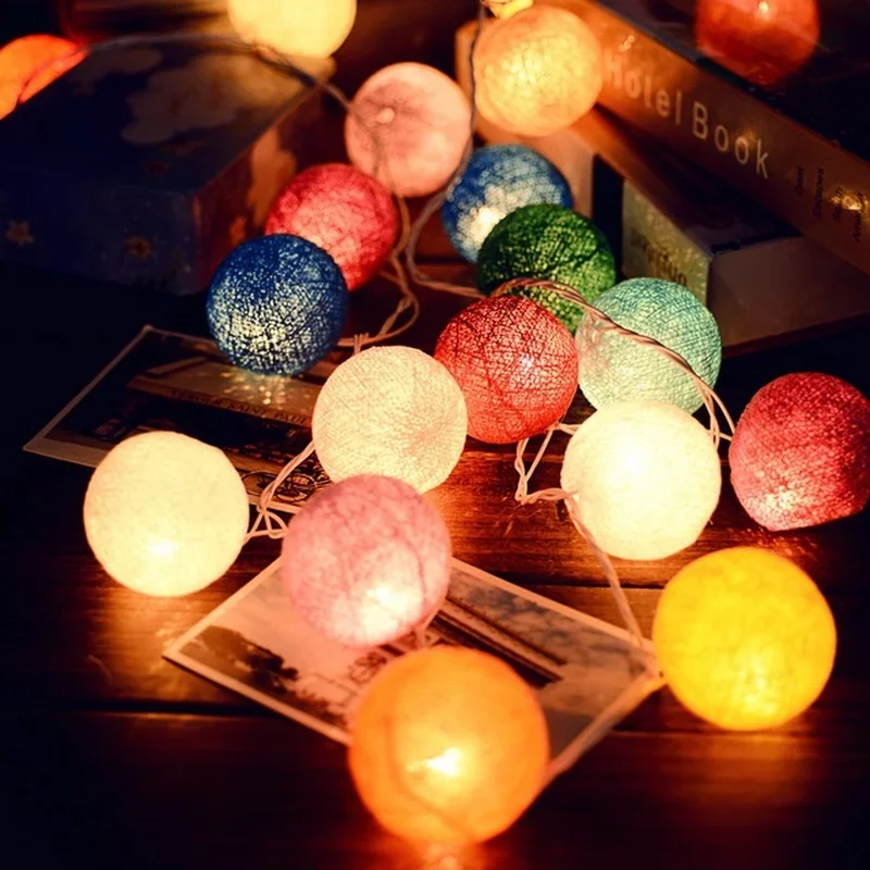 LED Lights Decoration Cotton Rattan Balls Strips Lights Holiday Christmas Party Garland Fairy Lights for Bedroom Home Room Decor