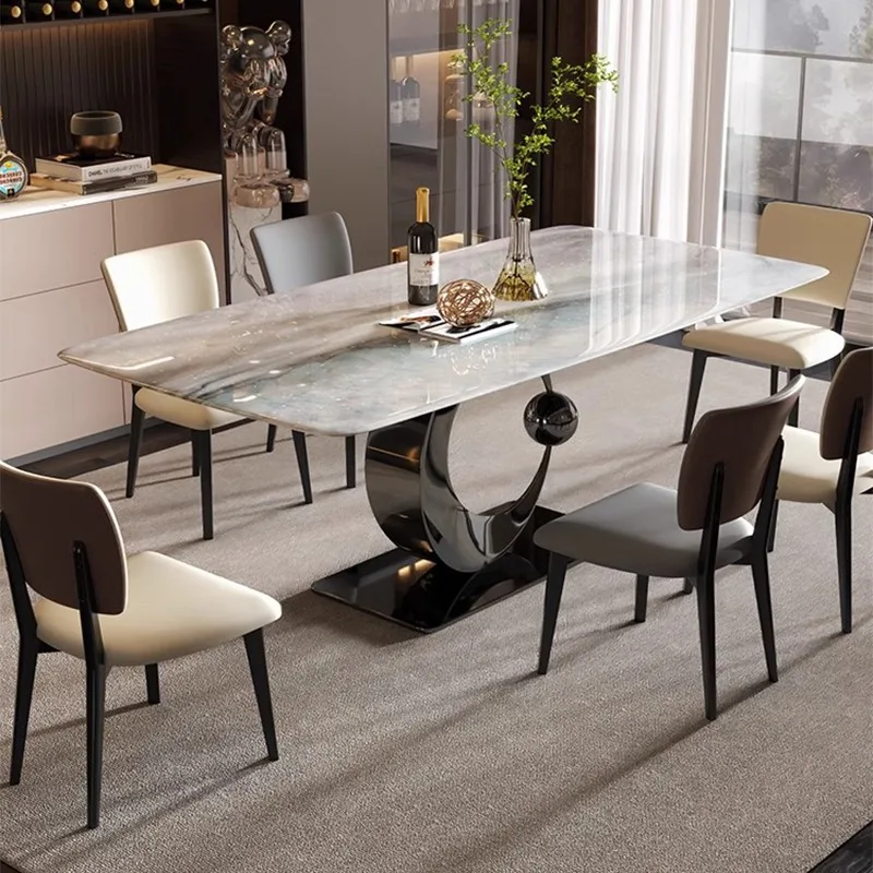 

Italian rock slab dining table and chair combination household small apartment modern simple rectangular