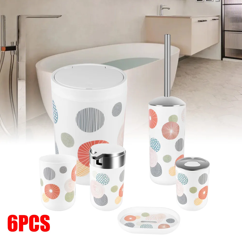 

4PCS/6PCS Trash Can Lotion Dispenser Soap Dish Toliet Brush with Holder Cup Toothbrush Holder Bathroom Accessories Set