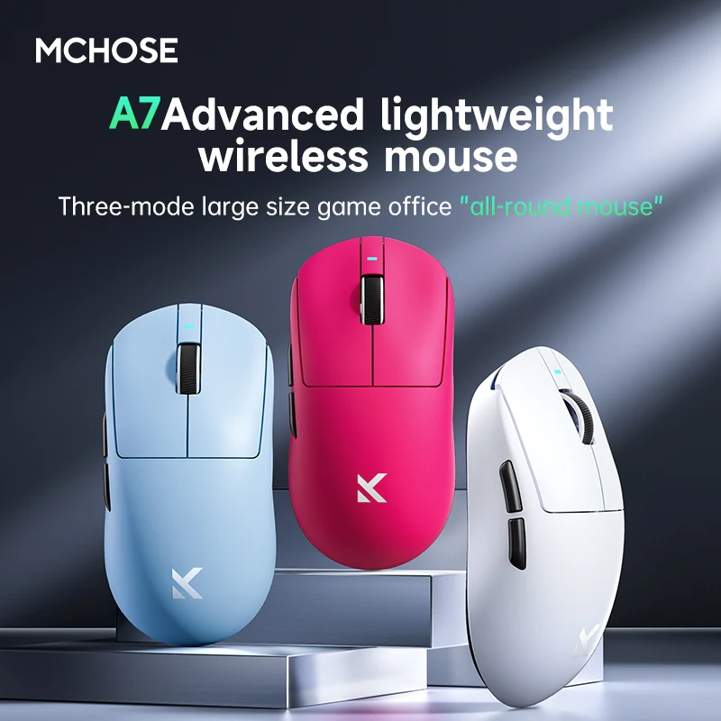 

MCHOSE A7 V2 Pro Ultra Wireless Mouse Tri-Mode Gaming E-sports Mouse PAW3395 Lightweight 42000DPI 8K Low Delay Ergonomics 500mAh