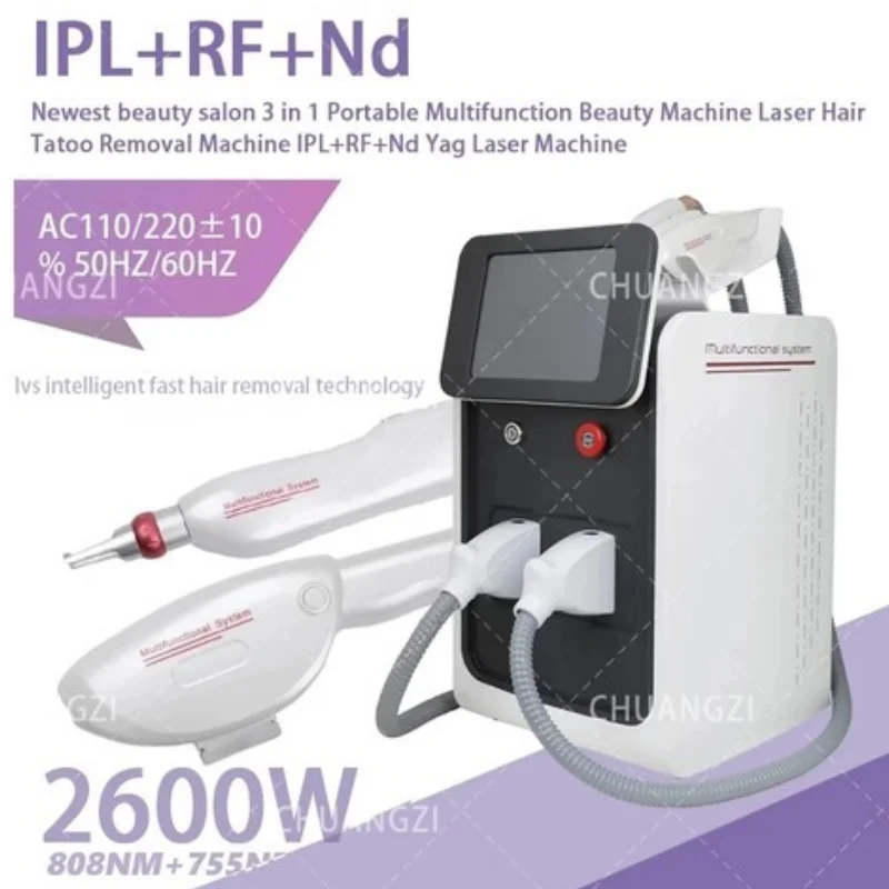 

3in1 IPL OPT Permanent Hair Removal Machine Nd Yag Laser Tattoo Removal with RF Wrinkle Removal and Whitening Facial Lift CE