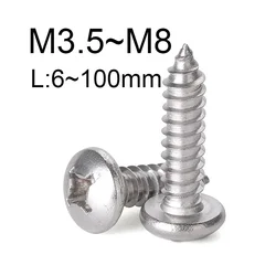 2~30PCS 304 Stainless Steel Phillips Screw M3.5 M4 M4.2 M5 M6 M8 Cross  Round Head Self Tapping Screws Length:6mm~100mm